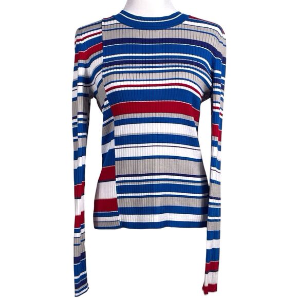 RAG & BONE Women’s Mason Crew Sweater Size Large Ribbed Striped Red Blue EUC - Picture 6 of 16